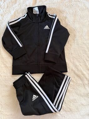 adidas Black Kids Track Jacket and Pants with White Stripes (18m)